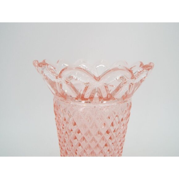 Vintage Imperial Glass Pink Diamond Point Lace Edge Vase - Picture 3 of 11
